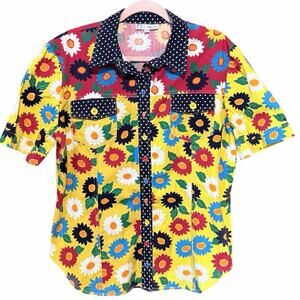 F.L. Malik Flower power colorblock Button Up Shirt Polka Dot Size Large artsy